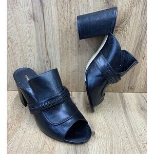 Nine West Womens Gerri Block Heel Slip On Open Toe Shoes Zipper Accent 9.5 M